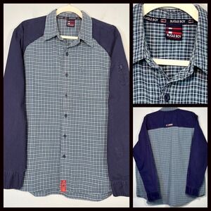 Vintage Bugle Boy Shirt Mens Large Button Up Windowpane Plaid 90s Streetwear